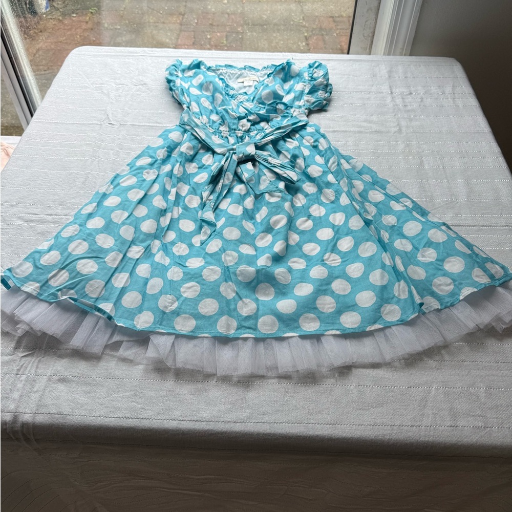 Garnet Hill Turquoise Dress with White Polka Dots